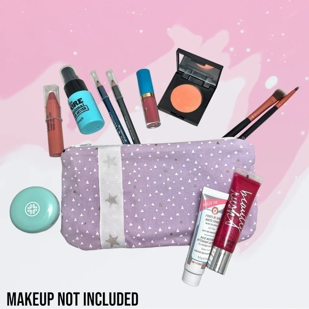 Waterproof Make Up Bag- Purple and Star Trim